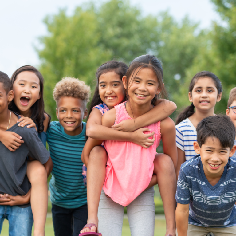 A group of happy kids in the street